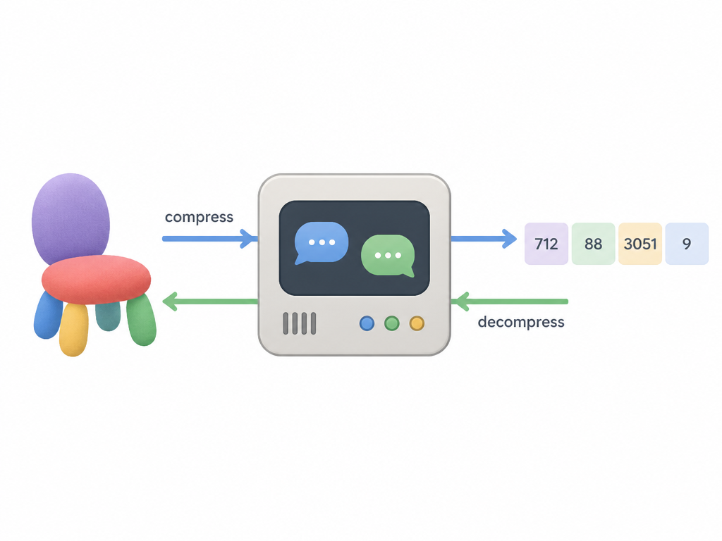 A codec compresses objects to tokens and back