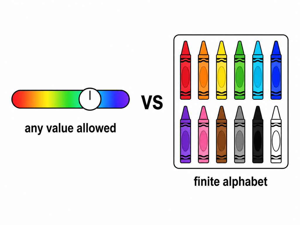 Any value allowed versus a finite alphabet